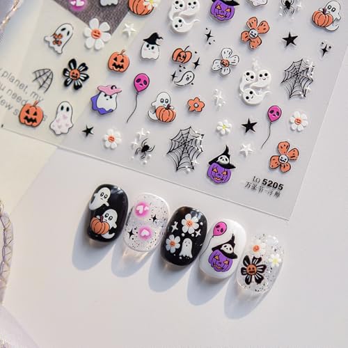 Halloween Nail Stickers Pumpkin Ghost Spider Web Embossed Decals Style 12