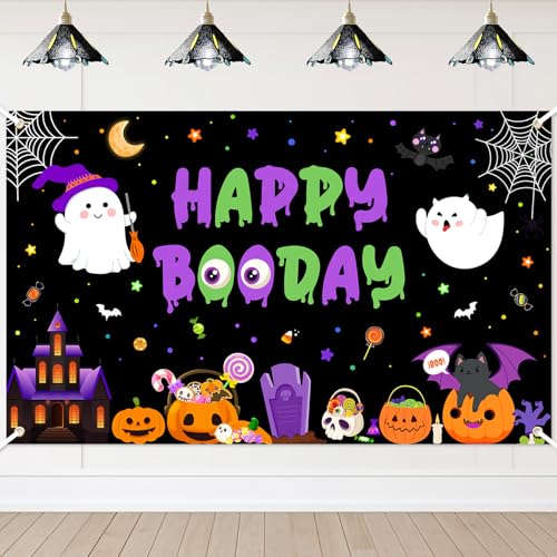 Halloween Birthday Backdrop Banner Decorations - Boo Ghost Theme, 6x3.6 ft