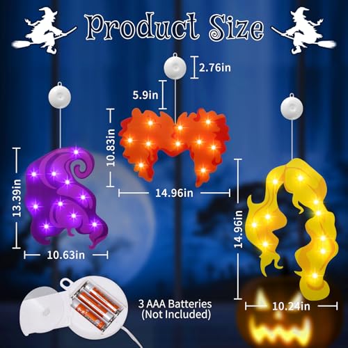 Hocus Pocus Halloween Window Lights - 3 Pack Indoor Decorations with Timer - Spooky & Magical Ambiance - Variation: Hocus Pocus