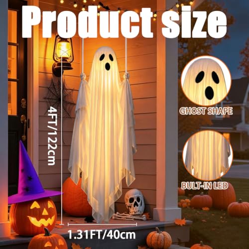 Outdoor Ghost Swing Halloween Decor with Lights - 4.5FT Spooky Wind-Swaying Decoration - Variation 1