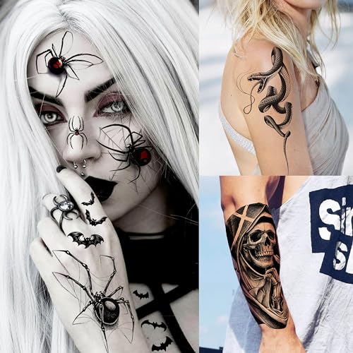 Halloween Skeleton Skull Temporary Tattoos - 61 Sheets for Men Women Adults - Skull Variation
