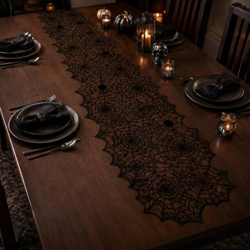 Black Lace Spider Web Table Runner 18 x 72 Inches Halloween Decor - Variation of THIS listing