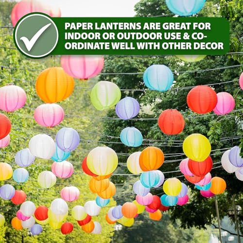 Navy Blue Paper Lanterns - 12 Inch Round Hanging Decor - Reusable, Indoor & Outdoor Party Lighting