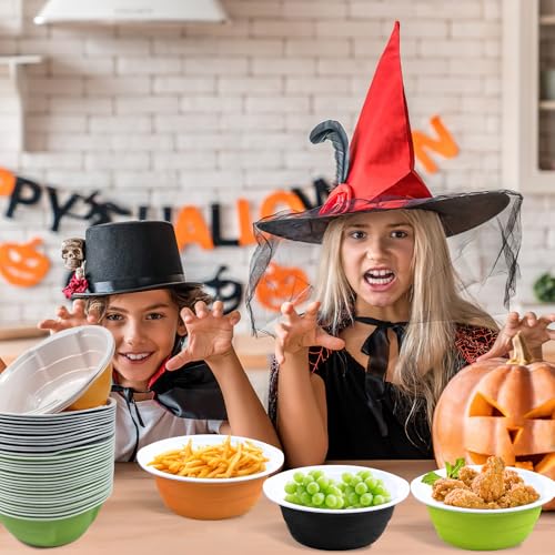 Black Halloween Plastic Bowls Set 23 oz Disposable Party Snack Cups