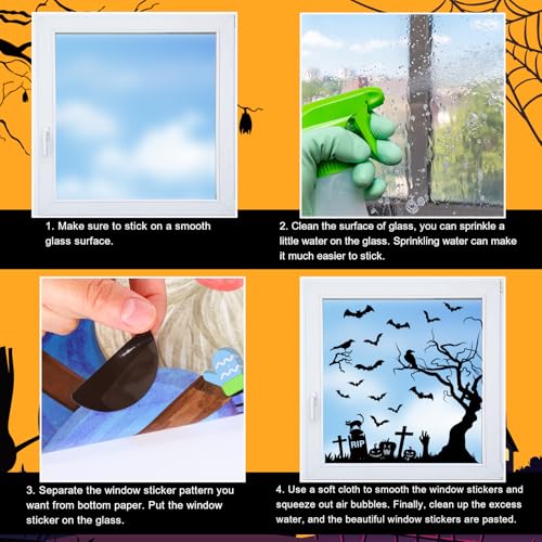 Halloween Window Clings Stickers Set - Tombstone Cross Bats Reusable Decor