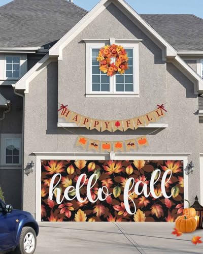 Thanksgiving Garage Door Banner Cover 7x8ft - Fall Maple Leaf Holiday Decor - Maple Leaf Variation