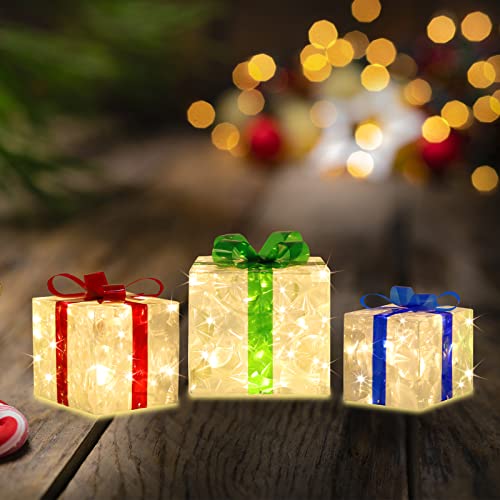 Large 8.5x7x6 Inch Lighted Gift Boxes Set of 3 - 70 LED Flashers Christmas Decor - Variation of THIS listing