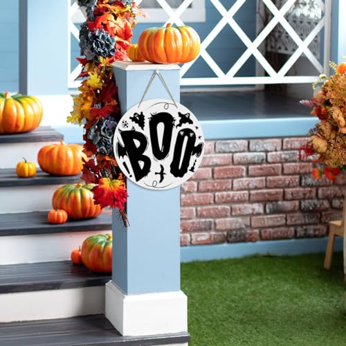 Halloween Boo Sign Wall Decor - Indoor Door Hanging for Halloween 12x12in - Halloween6 Variation