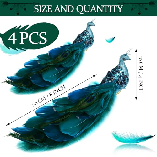 4 Pcs Christmas Peacock Ornaments Blue Feather Tail Glitter Holiday Decorations Variation of THIS listing