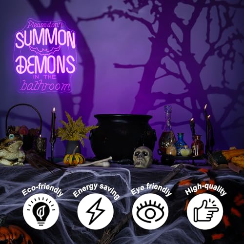 Purple Please Don't Summon Demons in the Bathroom Neon Sign Halloween Decor