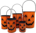 Halloween Pumpkin Candle Holders Set of 5 Rustic Metal Jack-O'-Lantern Decor