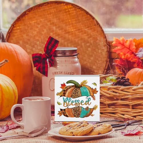 Blessed Pumpkin Wooden Box Sign - Fall Decor Religious Harvest Rustic Home & Office