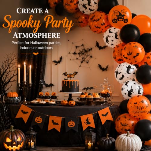 Halloween Foil Balloons Set - 100 Pack 12 Inch Orange Black Pumpkin Ghost Bat
