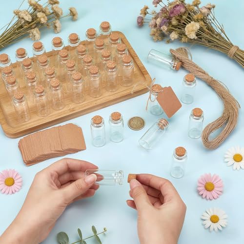 200 Pcs 10ml Glass Bottles with Cork, Labels & String - DIY & Decor