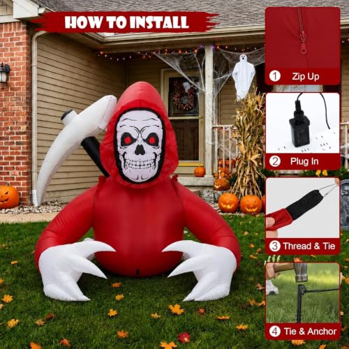6FT Halloween Inflatable Grim Reaper with LED Lights Outdoor Decor