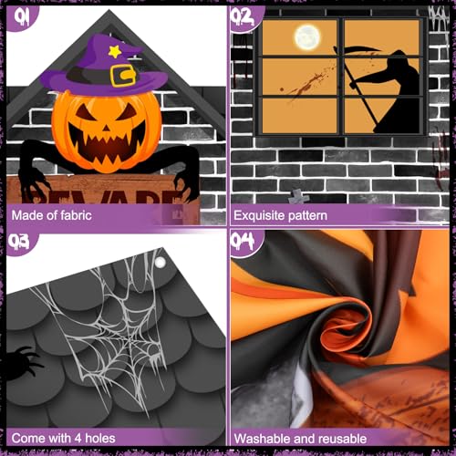 Halloween Outdoor Door Banner Set with Witch Variation - Spooky Yard Decoration