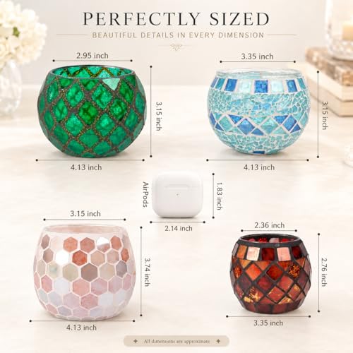 Multicolor Candle Holder Tea Light Votive Decor - 4 Pack Small Campfire Style with Mosaic Design