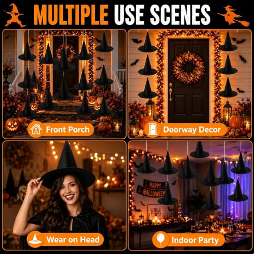 Halloween Hanging Witch Hat Decorations, 12 Pack Floating Witch Hats