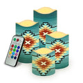 Southwest Native American Triba Flameless Candles Set with Remote - Color Changing & Timer - 4 Pack