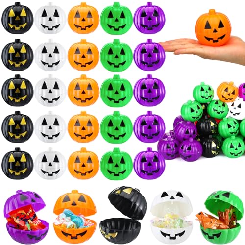 Colorful Halloween Pumpkin Container Buckets - 120 Pack Plastic Gift Holders