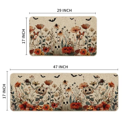Ghost Flowers Halloween Kitchen Mats Set of 2 - Non-Slip Decor Rugs