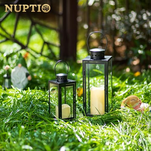 NUPTIO Large Black Indoor & Outdoor Metal Floor Lantern - 13.8 Inch Tall