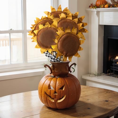 Artificial Sunflowers Set of 6 - Fall Primitive Fabric Flowers for Home Decor