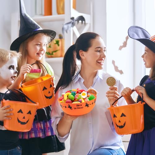 Halloween Candy Bowl Set - 10 Inch Large Plastic Trick or Treat Baskets with Holder - White