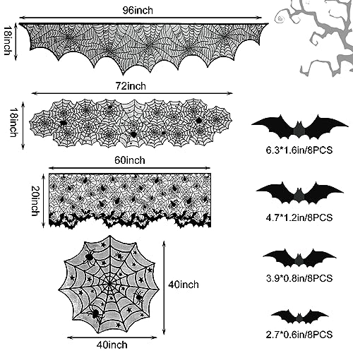 Halloween Spiderweb Tablecloth Runner Fireplace Scarf Bat Decor Set