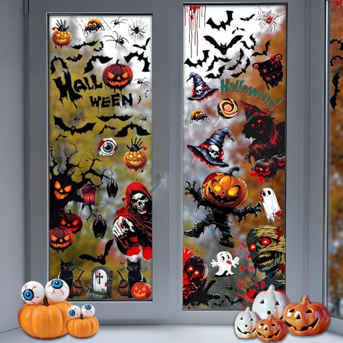 Halloween Window Clings - Ghost Bat Pumpkin Skeleton Decor - Ghost Variation
