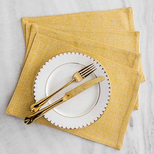 Yellow Linen Placemats Set of 8 - Washable Heat-Resistant Dining Table Mats