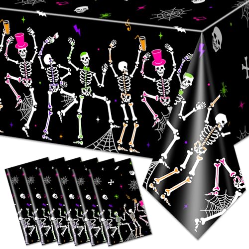Halloween Tablecloths Set of 6 - Dancing Skeleton Theme Waterproof Plastic Decorations