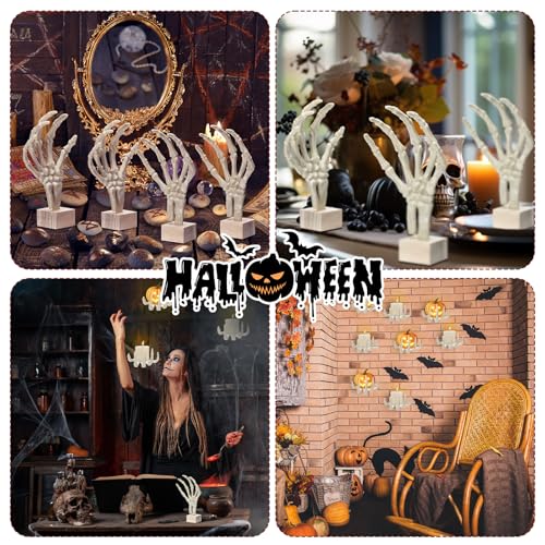 Halloween Skeleton Hand Decor Set with Wooden Bases - Wall Mountable, Realistic Size