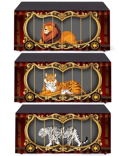 Circus Themed Party Table Skirt Set - 3 Pack, 6ft Carnival Decorations, Halloween
