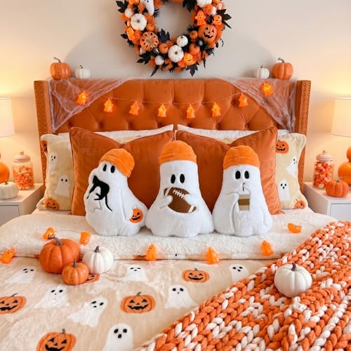 Halloween Ghost Throw Pillow Set - Orange Classic Style, 3 Pcs