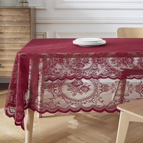 Burgundy Red Lace Tablecloth - Gothic Victorian Style 60x84 Rectangular Variation of THIS listing