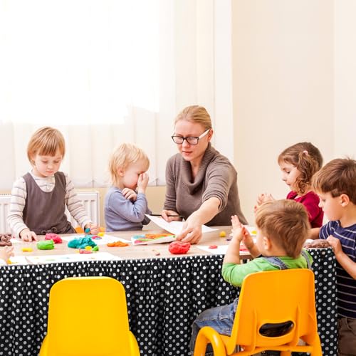 Black and White Polka Dot Table Skirt for Teacher Desks - 165 x 30 Inches, Elegant Style