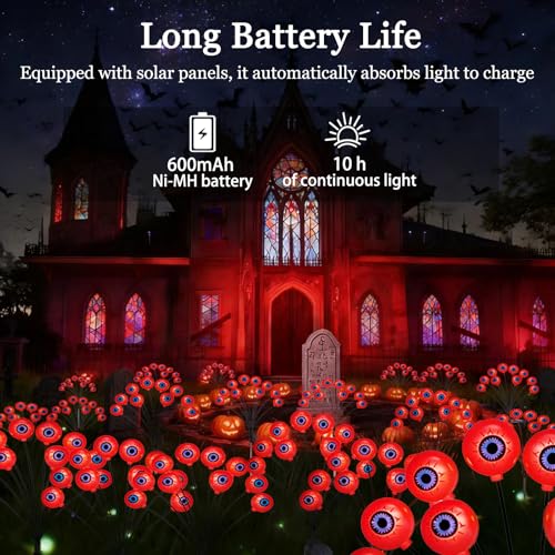 Halloween Red Eyeball Solar Garden Lights - Spooky Outdoor Decor, Waterproof, 10 LEDs, Pack of 2
