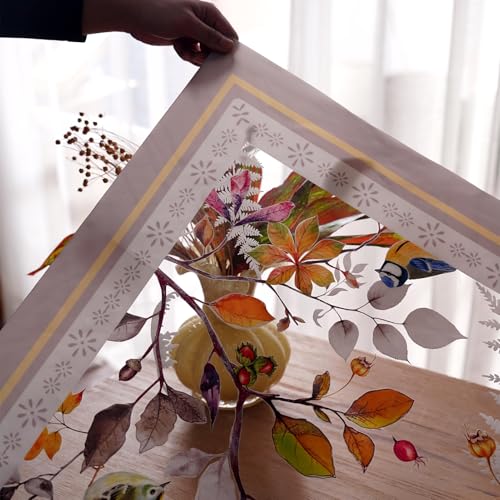 Clear Vinyl Table Cover Protector 52x70 Inches - Birds Design, Waterproof