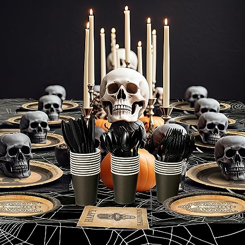 Halloween Skull Party Decorations Set - Gothic Tableware Supplies for 25 Guests