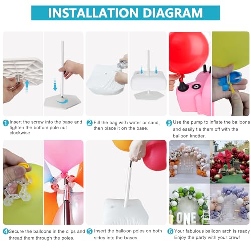 Balloon Arch Stand Kit with Base - Adjustable 45Pcs Balloon Clips & Pump for Weddings & Parties - Variation of THIS Listing