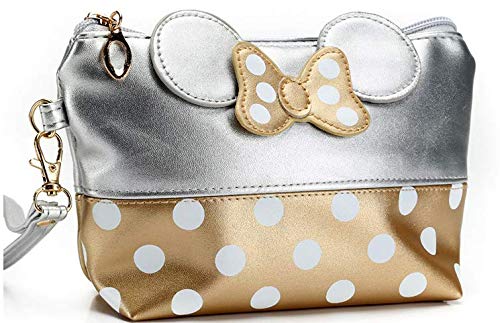 Silvery Minnie Mouse Style Travel Makeup Bag - Portable Cosmetic Organizer