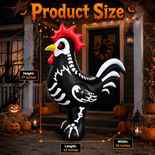 6.4FT Inflatable Skeleton Rooster Halloween Yard Decoration with LED Lights