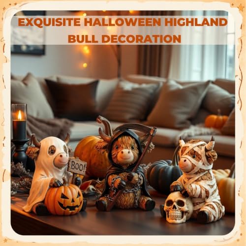 Halloween Highland Cow Figurines Set - Mummy Reaper Ghost Decor - Variation of THIS Listing