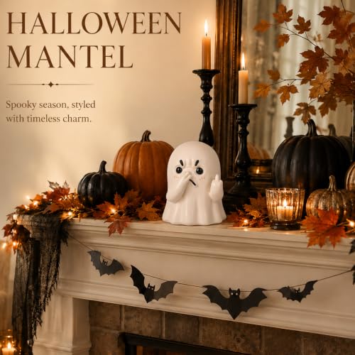Holding Nose Ghost Figurine - Beige Quirky Halloween Decor for Shelf & Bathroom