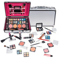 Carry All Makeup Train Case with Pro Makeup Set - Silver - Travel Cosmetic Organizer