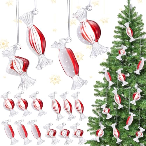 Christmas Glass Candy Ornaments Set - Red and White Holiday Tree Decorations