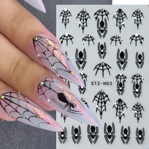 Halloween Nail Stickers - Black Spider Web with Rhinestones - Variation of THIS listing