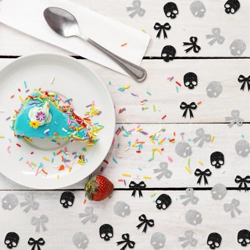 Black Bow Skull Confetti - Gothic Birthday & Party Table Scatter - 120pcs