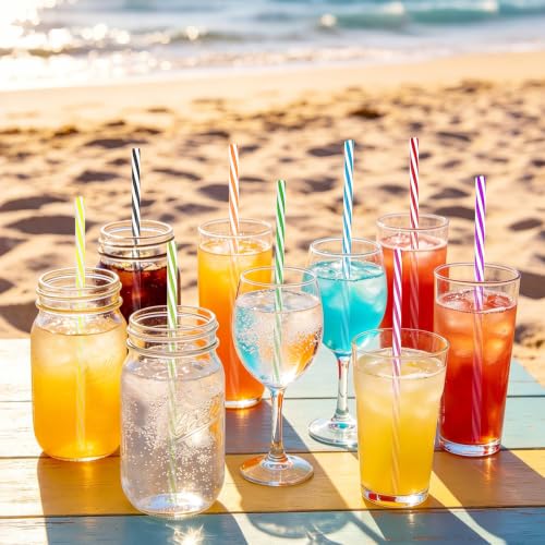 Reusable Striped Drink Straws Set - 50 Colorful BPA-Free Party Accessories